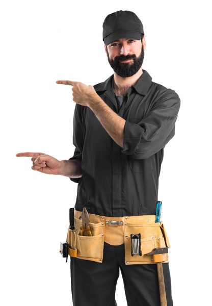 Plumber pointing to the lateral